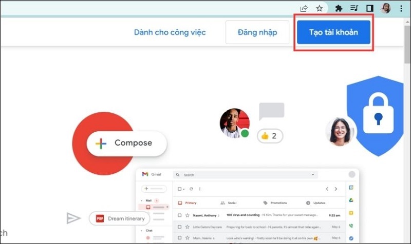 Chọn vào nút Tạo tài khoản