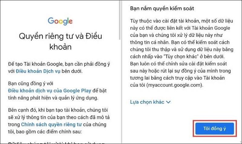 Nhấn nút Tôi đồng ý
