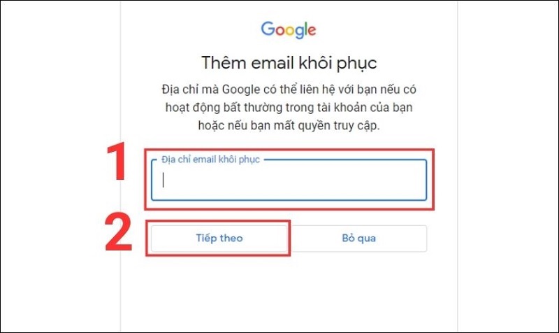 Thêm email khôi phục
