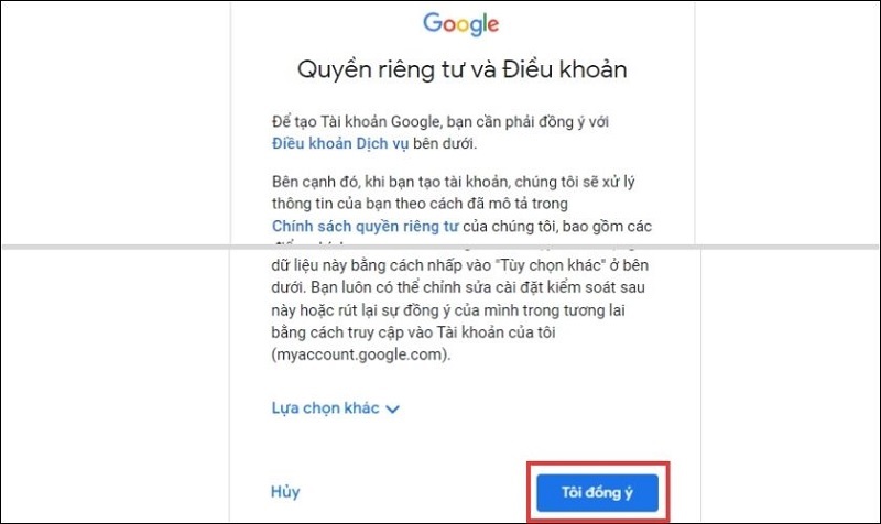 Nhấn nút Tôi đồng ý