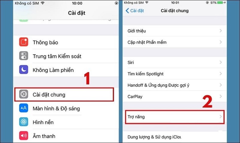 Chọn vào mục Trợ năng