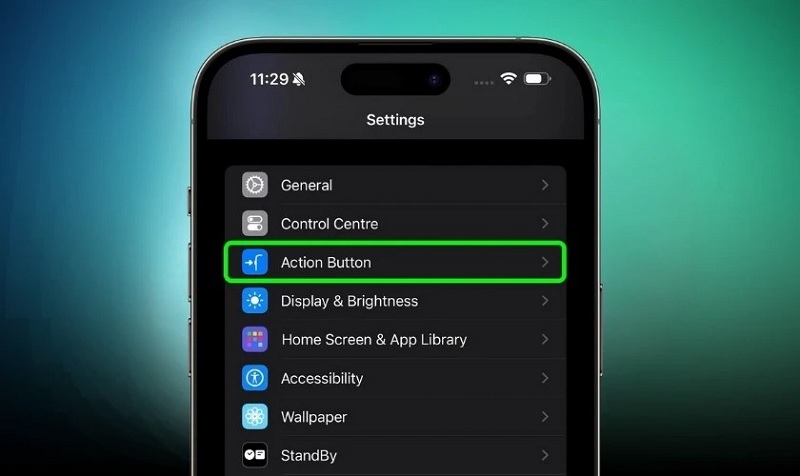 Chọn vào mục Action Button