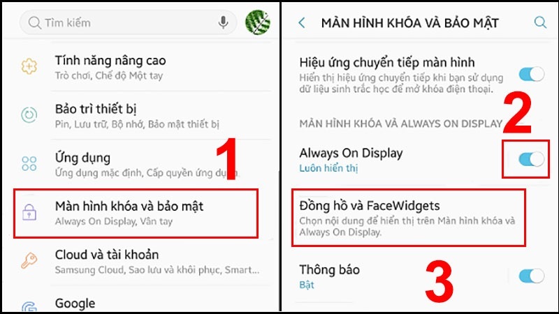 Chọn vào mục Đồng hồ và FaceWidgets