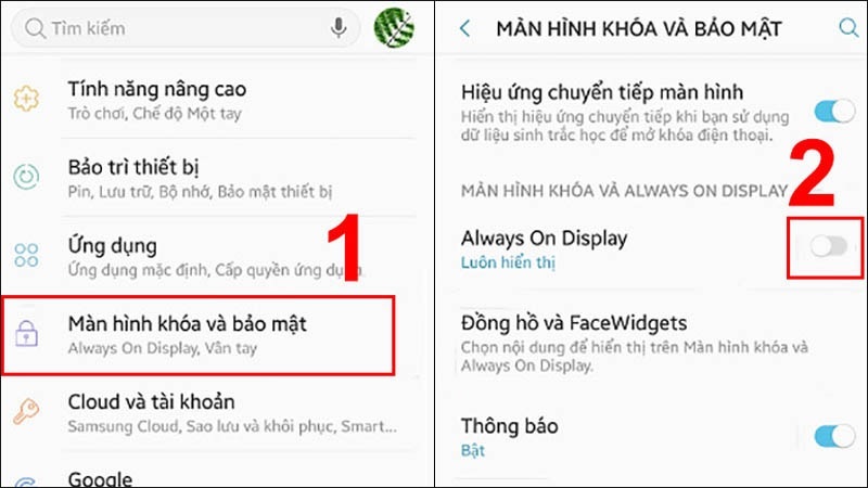 Gạt thanh trượt ở mục Always On Display sang trái