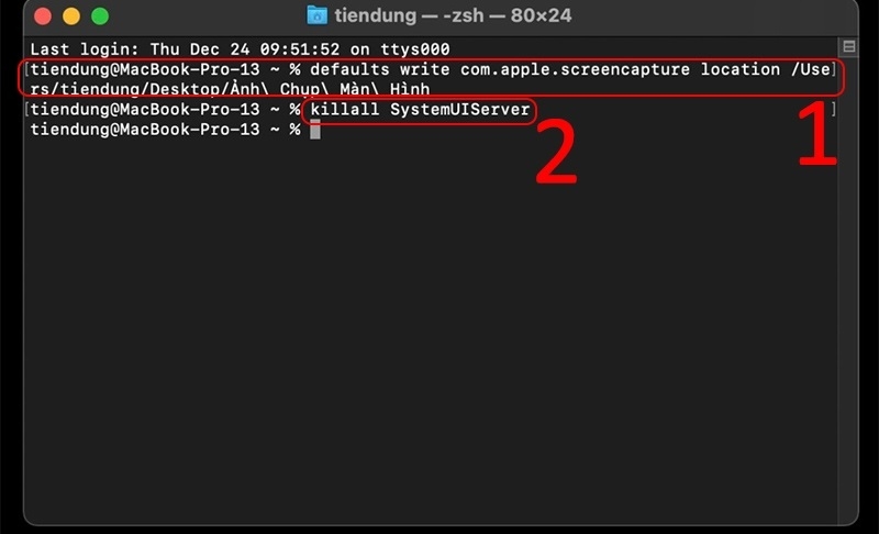 Nhập lệnh killall SystemUIServer vào