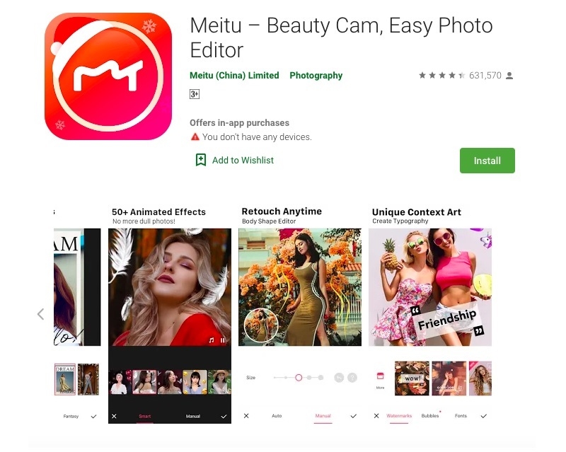 Ứng dụng kéo chân dài Meitupic