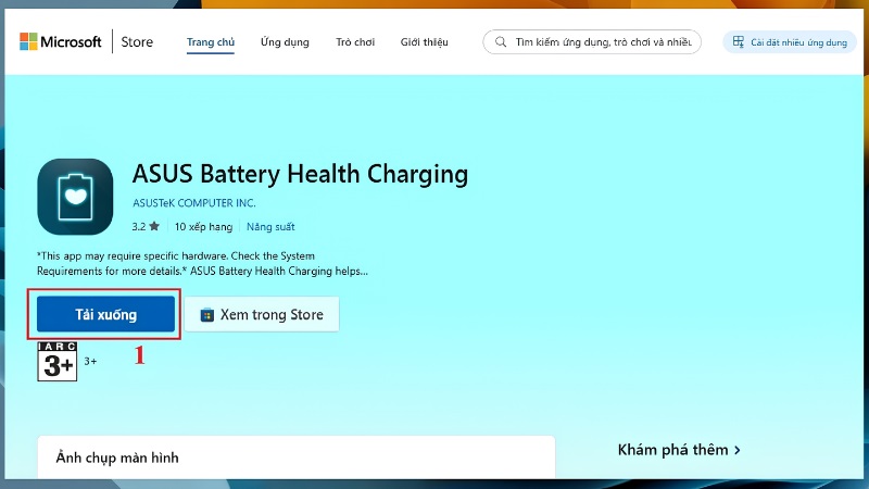 Tải ASUS Battery Health Charging từ Microsoft Store bước 1 Tải ASUS Battery Health Charging từ Microsoft Store bước 1