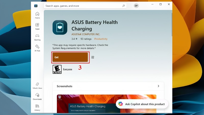 Tải ASUS Battery Health Charging từ Microsoft Store bước 3 Tải ASUS Battery Health Charging từ Microsoft Store bước 3