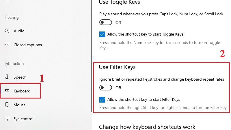 Kiểm tra Filter Keys / Sticky Keys và ngôn ngữ bàn phím bước 2