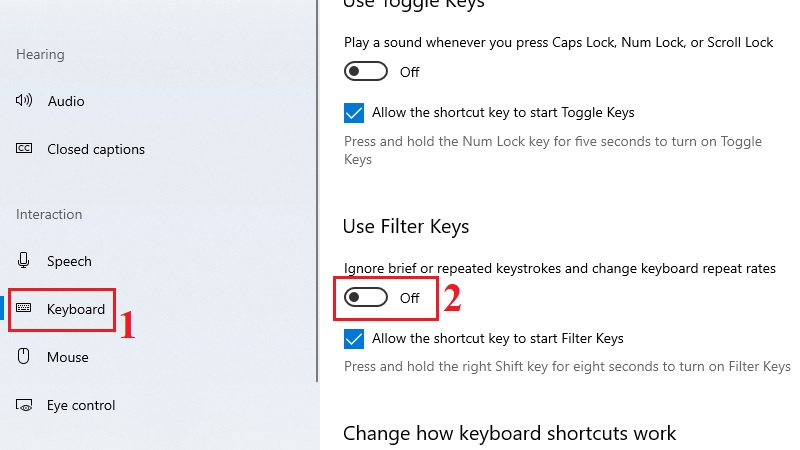 Tắt Filter Keys bước 3 Tắt Filter Keys bước 3