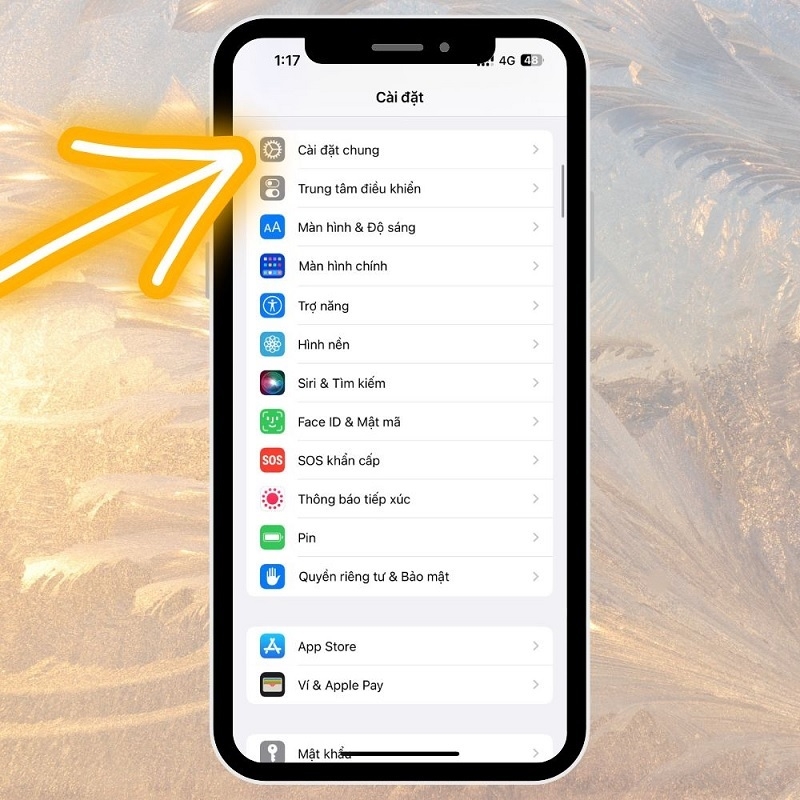 Chọn vào mục Cài đặt chung