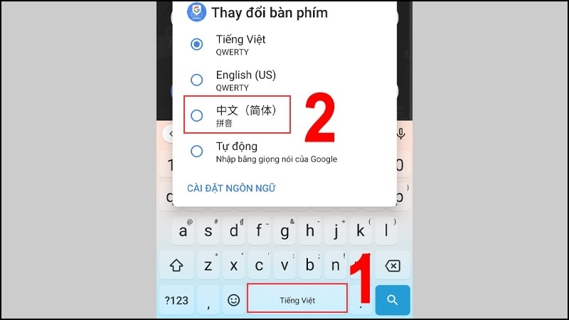 Nhấn vào kiểu bàn phím tiếng Trung