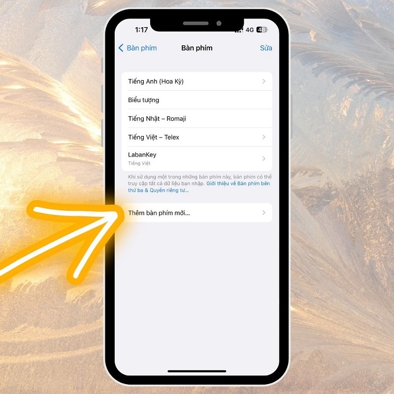 Nhấn vào tùy chọn Thêm bàn phím mới...