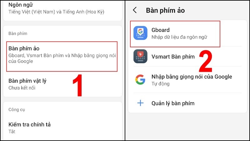 Chọn vào mục Bàn phím ảo