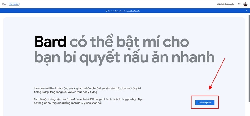 Chọn vào nút Thử dùng Bard