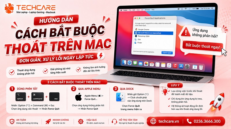 Hướng dẫn cách bắt buộc thoát trên Mac đơn giản, xử lý lỗi ngay lập tức