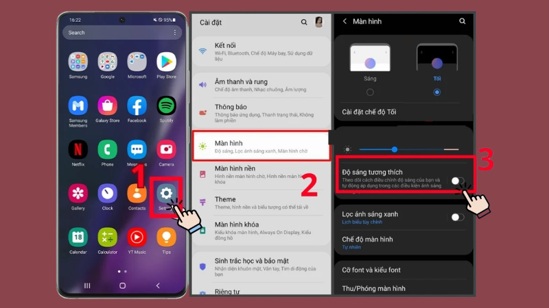 Bật chế độ thích ứng độ sáng để tiết kiệm pin Samsung