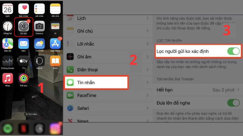 Bật lọc người gửi không xác định 