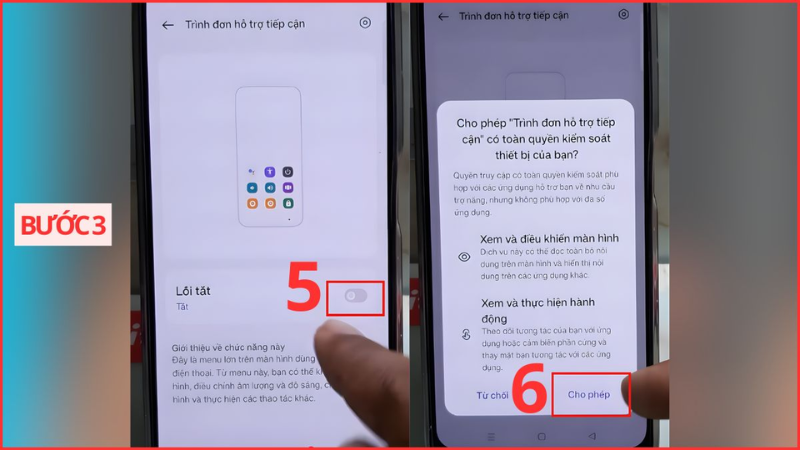 Bật lối tắt và chọn Cho phép khi hệ thống yêu cầu quyền.