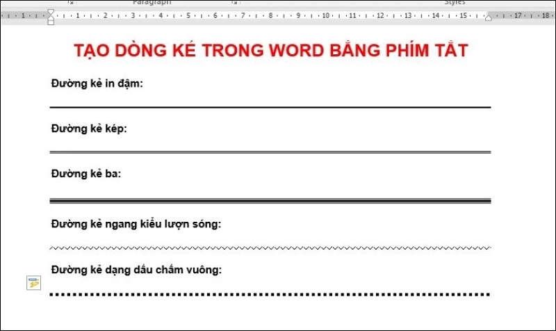 Cách kẻ dòng trong word bằng phím tắt