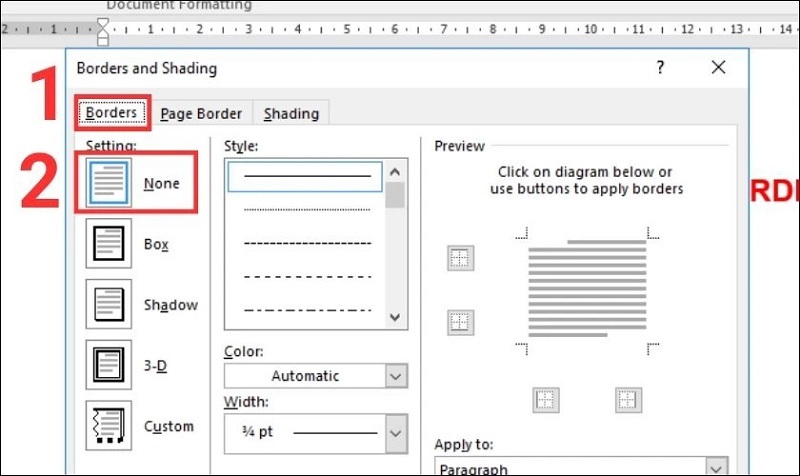 Chọn None ở phần Setting