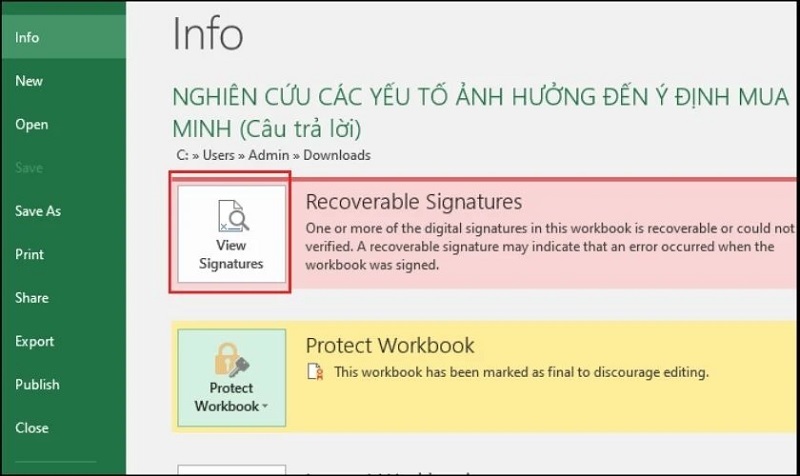 Chọn Views Signatures
