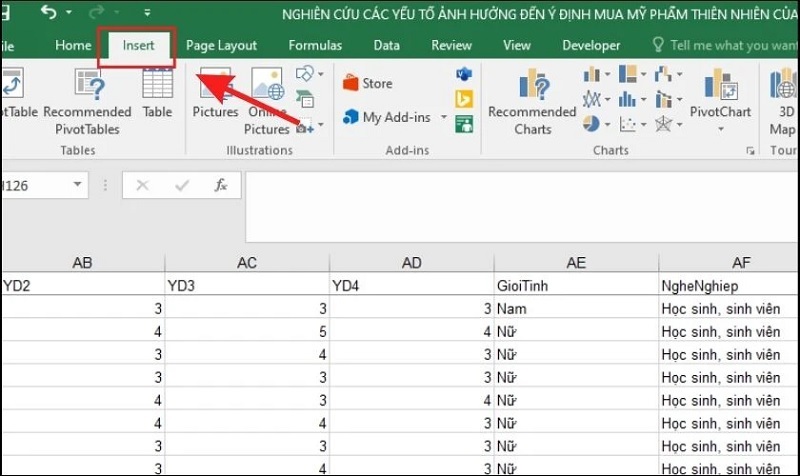 Nhấn vào mục Insert