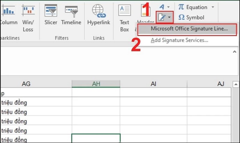 Chọn vào mục Microsoft Office Signature Line
