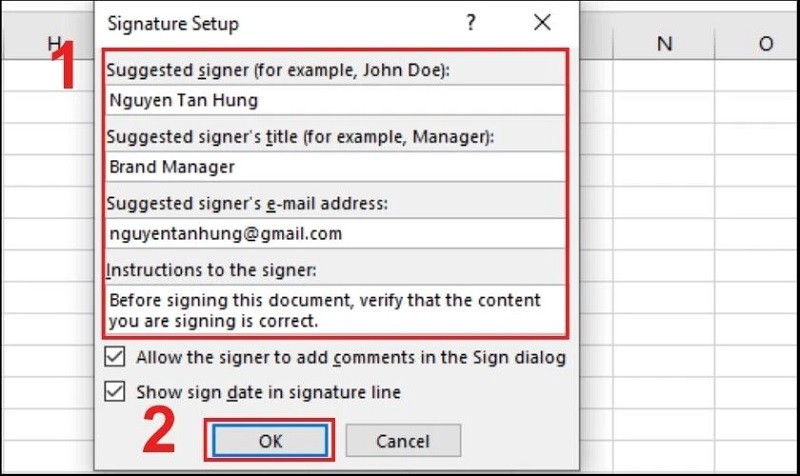 Nhập đầy đủ các thông tin được yêu cầu vào