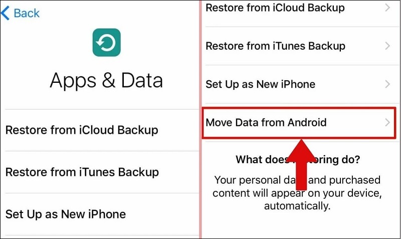 Chọn vào mục Move data from Android