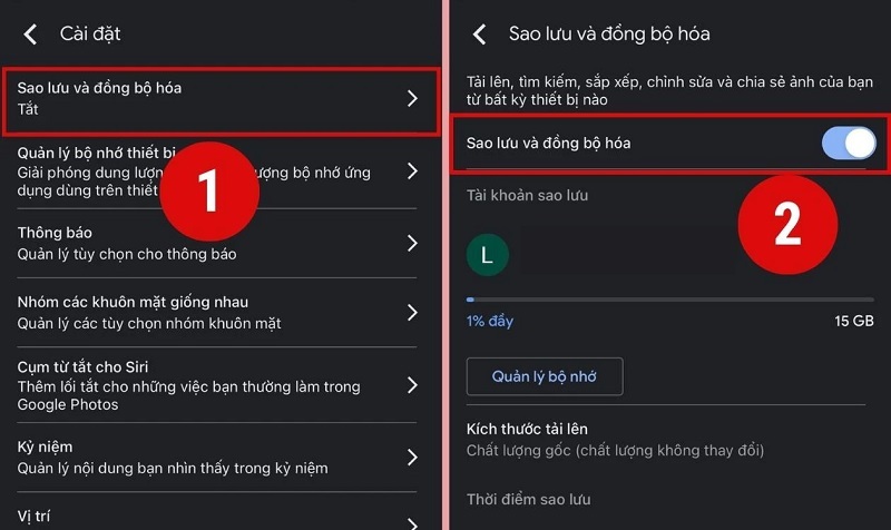 Chọn vào mục Sao lưu và đồng bộ hóa
