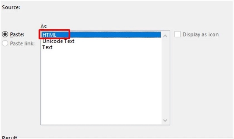Chọn kiểu định dạng là HTML