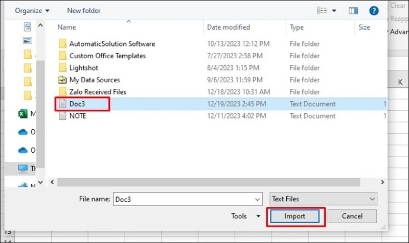 Nhấn vào nút Import