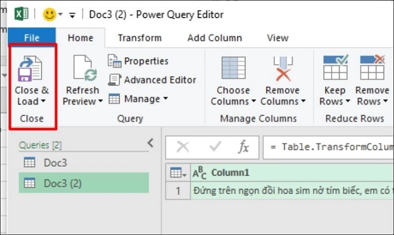 Nhấn vào mục Close and Load
