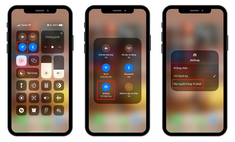 Nhấn giữ vào biểu tượng Wifi
