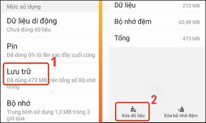 Chọn Xóa dữ liệu