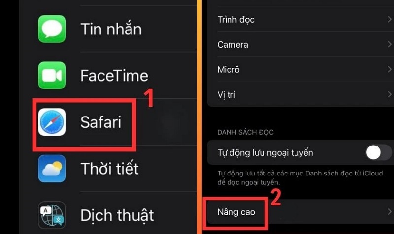 Chọn vào mục Nâng cao