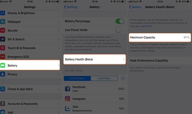 Cách kiểm tra dung lượng pin trên iPhone bằng tính năng Battery Health