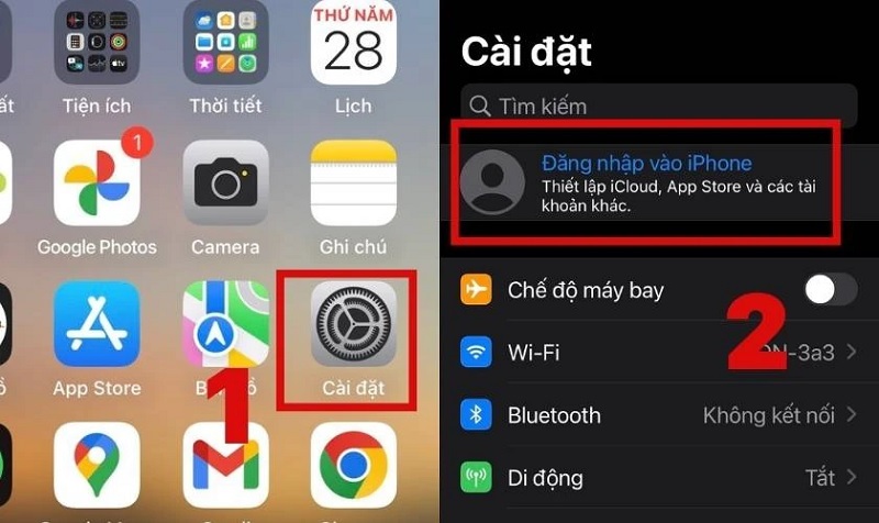 Chọn vào mục Đăng nhập vào iPhone