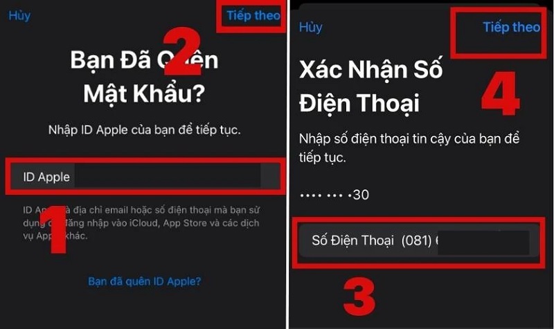 Nhập chính xác số điện thoại mà bạn đã sử dụng để đăng ký tài khoản iCloud