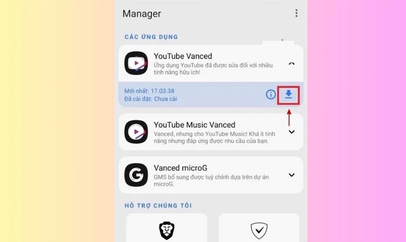 Nhấn vào biểu tượng tải xuống để tiến hành cài đặt