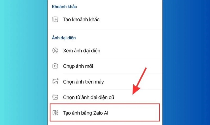Chọn vào mục Tạo ảnh bằng Zalo AI