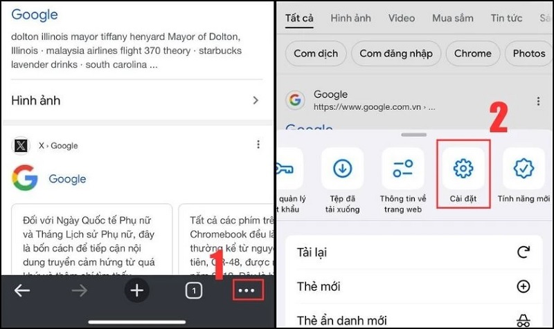 Nhấn vào biểu tượng bánh răng cưa