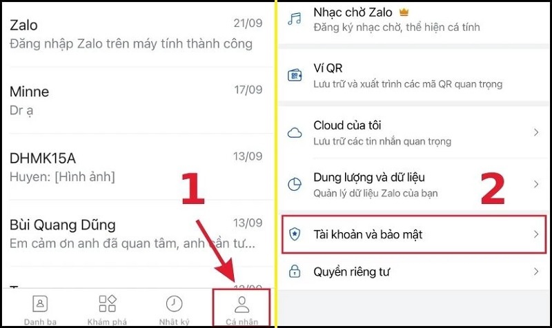 Chọn vào mục Tài khoản và bảo mật