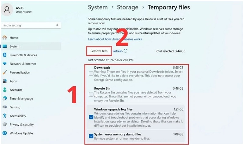 Nhấn vào nút Remove files