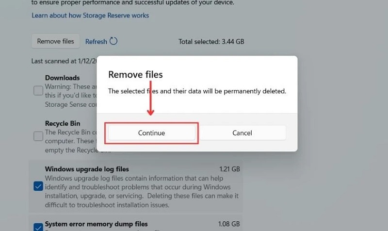 Nhấn vào nút Continue