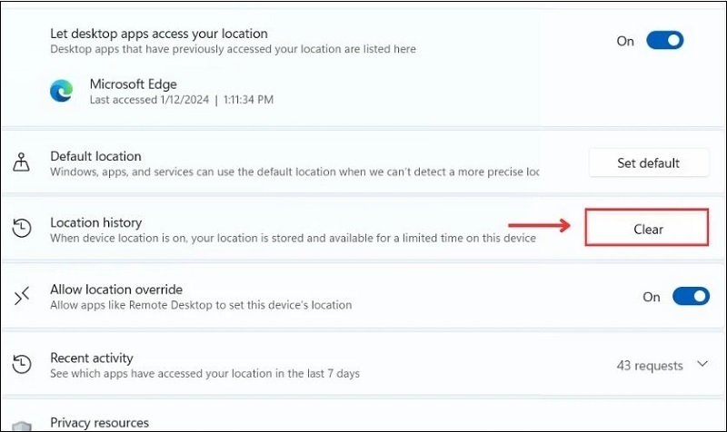 Nhấn vào nút Clear