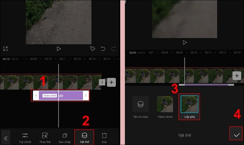 Chọn Vật Thể và chọn Lớp phủ