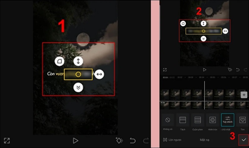 Tùy chỉnh lại kích thước của các đoạn video có chữ muốn che