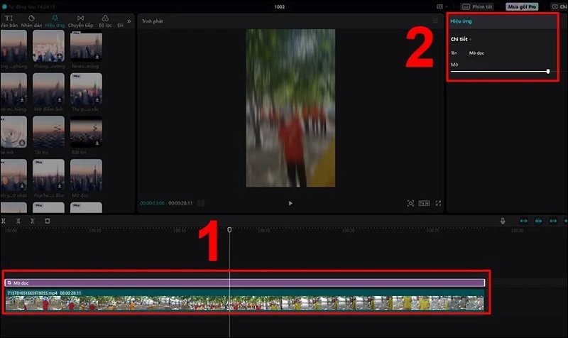 Tùy chỉnh ở khung Hiệu ứng